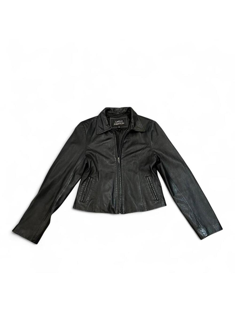 Vintage 90s Genuine Leather Black Zip Jacket Fitted